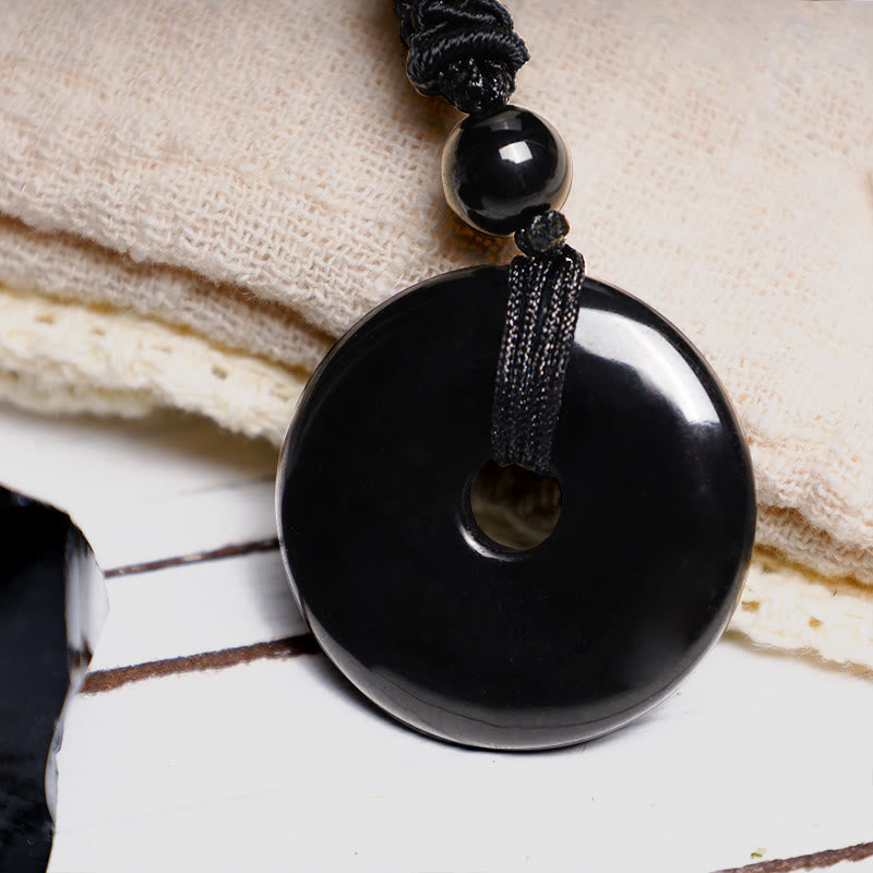Schwarze Jade Münz-Anhänger Kette mit Naturstein Perle elegant