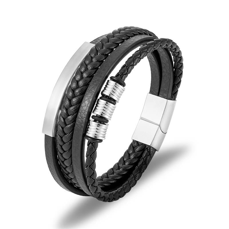 Schwarzes Leder Armband Magnetisch Balance mit Edelstahlverschluss