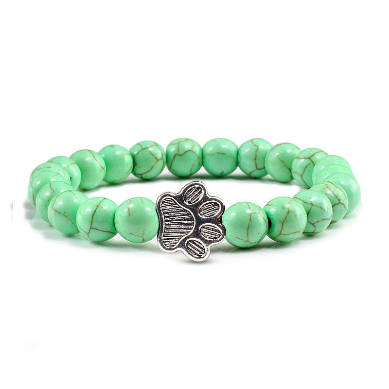 Grünes Turquoise Armband mit Hund Pfoten Charm Naturstein elastisch