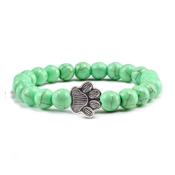 Grünes Turquoise Armband mit Hund Pfoten Charm Naturstein elastisch