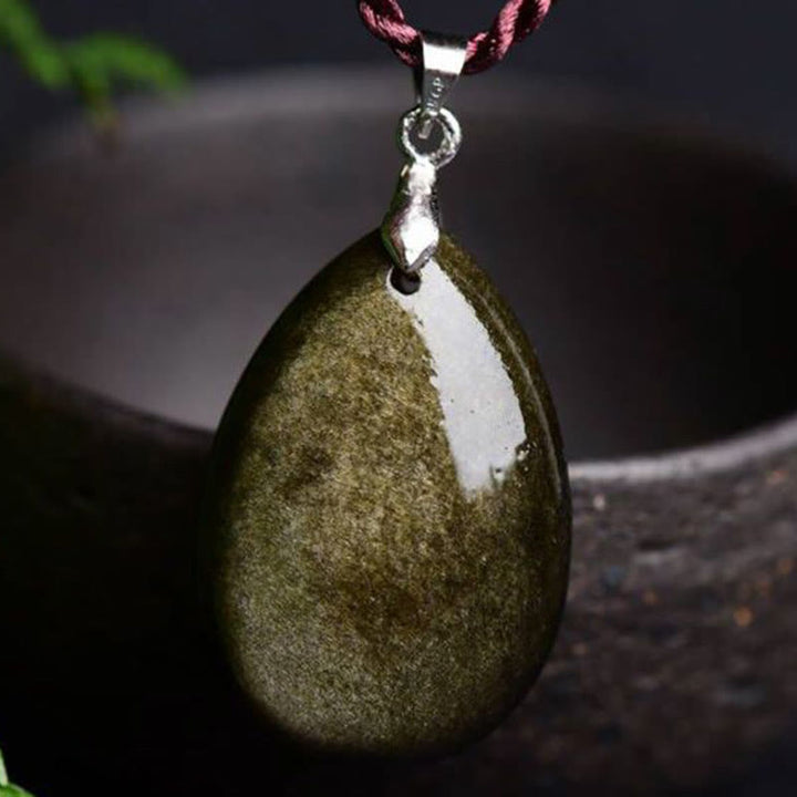 Kette Obsidian Wassertropfen Energie Grün Schutz