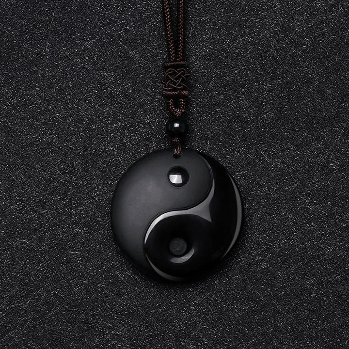 Schwarze Obsidian Kette Yin Yang Anhänger Naturstein Halskette