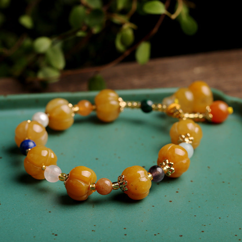 Armband Jade Pixiu – Wohlstand goldene Perlen Naturstein glänzend