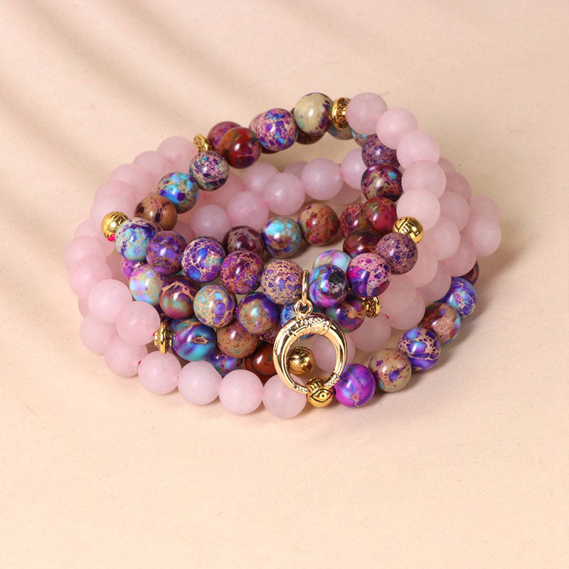 Mala 108 Rosenquarz Perlen Rosa lila Perlenarmband Flachlage Schmuck