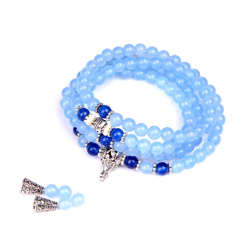 Mala 108 Perlen Kristall Blue Crystal Armband mit silbernen Spacern elastisch