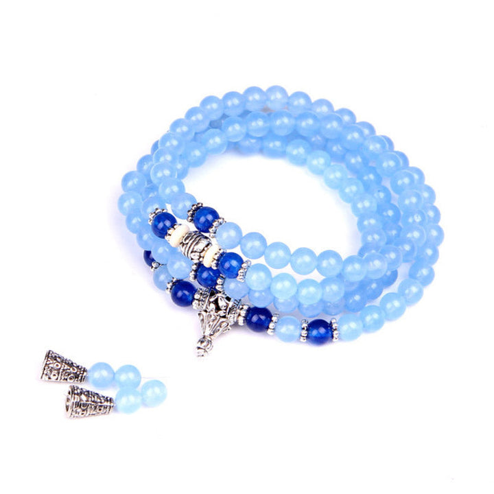 Mala 108 Perlen Kristall Blue Crystal Armband mit silbernen Spacern elastisch