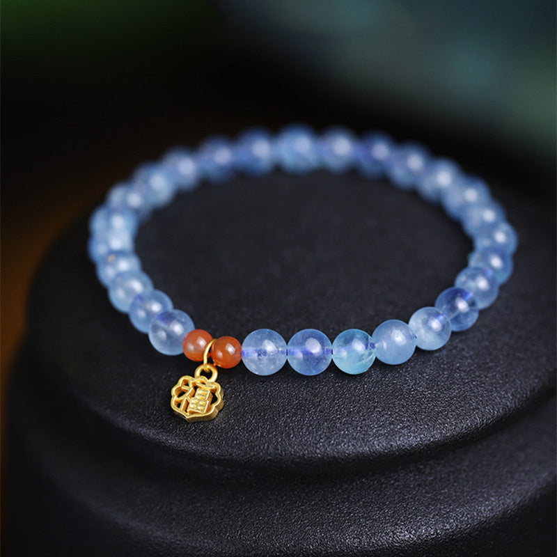 Armband Aquamarin Roter Achat – Heilung mit goldener Charm elegant