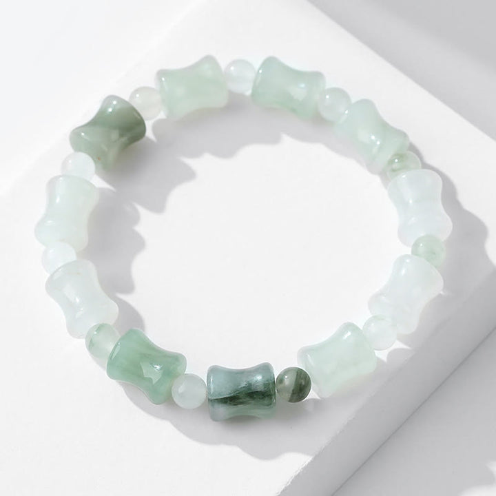 Armband Jade Bambus Glück Fülle Energie Naturstein elastisch getragen