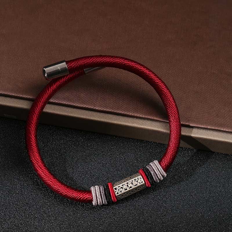 Rotes Armband 925 Silber Om Mani Padme Hum Frieden Flatlays