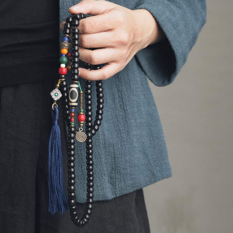 Mala Kupfer Ebenholz Balance Perlenarmband mit Quasten Accessoire