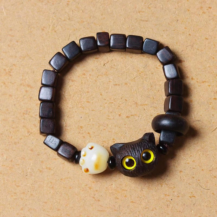 Armband Bodhi Ebenholz Katze mit gelben Augen elastisch
