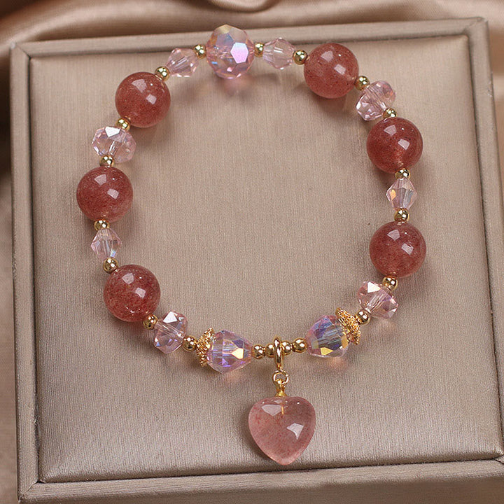 Armband Erdbeerquarz Kristall in Schachtel Rosa Heilsteine Perlen vergoldet