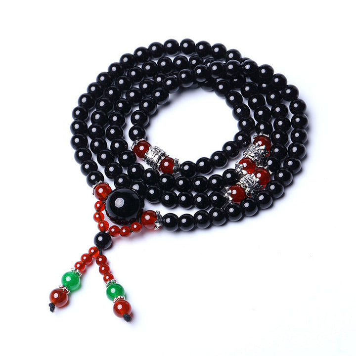 Mala 108 Perlen Schwarzer Obsidian Tigerauge