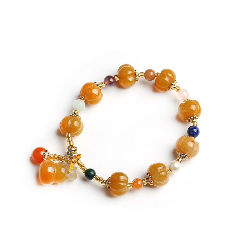 Jade Pixiu Armband mit orangefarbenen Steinen und Glücksbringer Anhänger