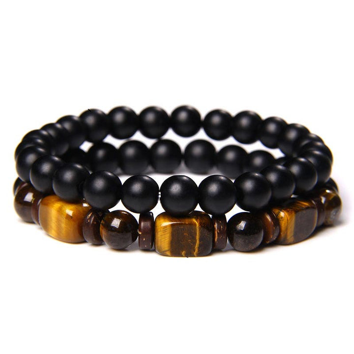 Armband Tigerauge Hämatit – Mut schwarze Perlen elastisch Naturstein