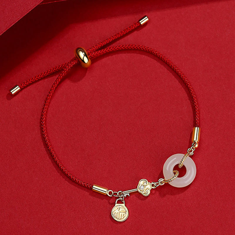 Armband Jade Friedensring Rot Fu Symbol Wohlstand