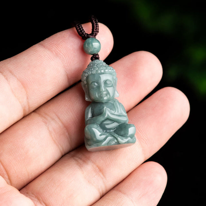 grüne Jade Buddha Anhänger, Heilstein, Spiritueller Schmuck, Meditation Pendant, Kette