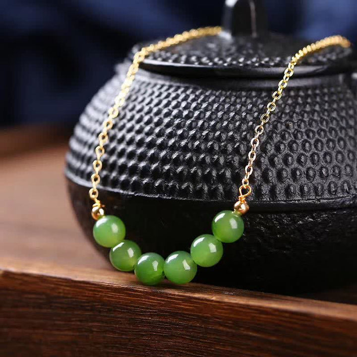 Hetian-Jade Kette Perlen Glück Grün