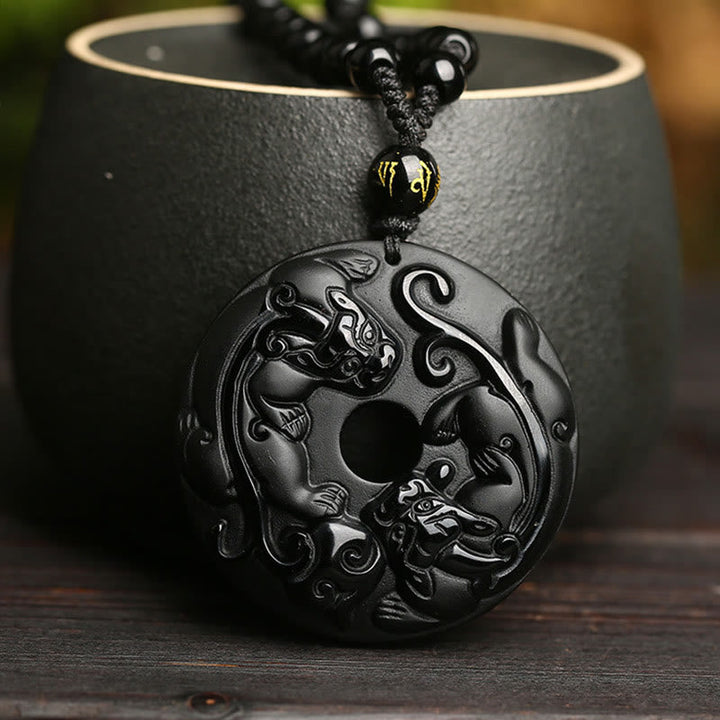 Kette Yin-Yang schwarzer Obsidian weiß Natur