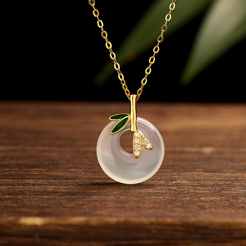 Kette Chalcedon Bambusblatt Stein Natur Frieden