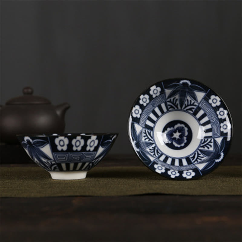 Teetassen Aus Porzellan Fu-Zeichen Lotus Berge Dunkelblaue Blumen