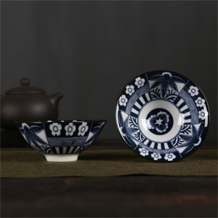 Teetassen Aus Porzellan Fu-Zeichen Lotus Berge Dunkelblaue Blumen