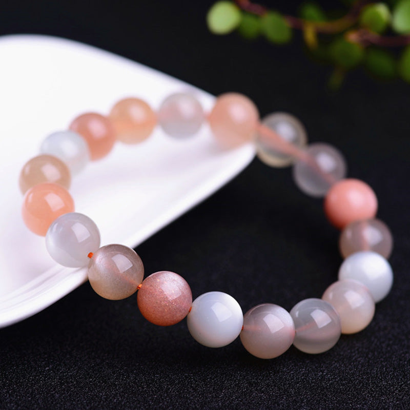 Armband Mondstein Mond – Wohlstand elastisch Naturstein Perlen rosé weiß