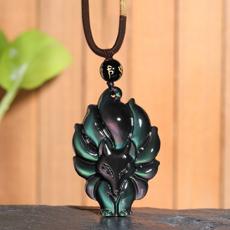 Kette Obsidian Neunschweif-Fuchs Regenbogen Obsidian Nine Tailed Fox