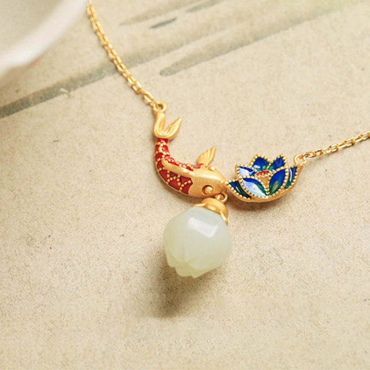 Anhänger Kette Jade Koi Lotus Kupfer Schutz
