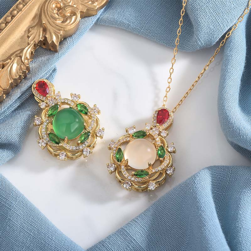 Jade Kette Cyan Kristall Rubin Glück eleganter Goldanhänger Schmuck