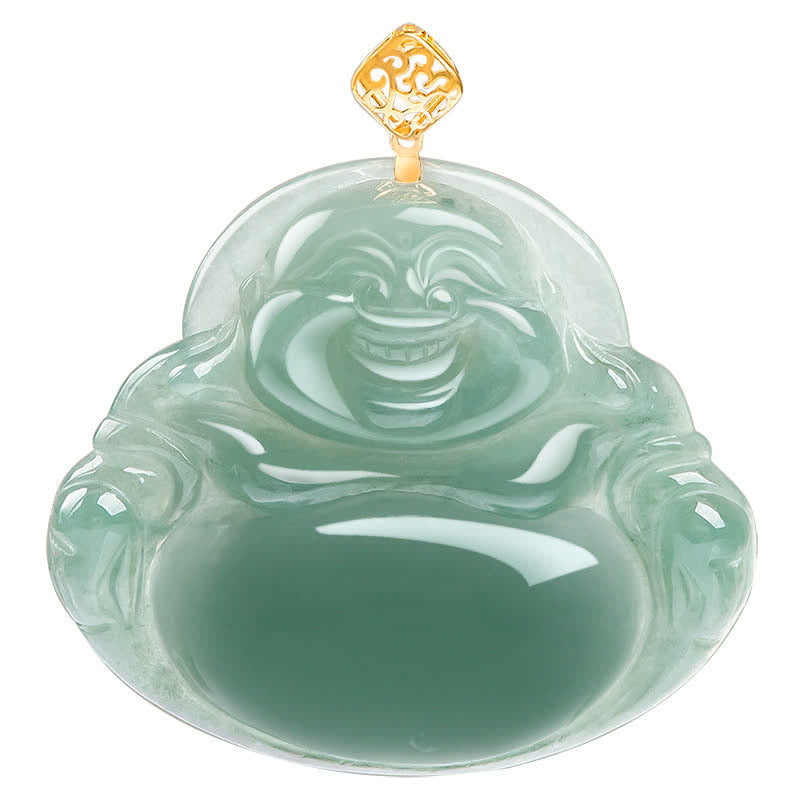 Anhänger Kette grüne Jade lachender Buddha Gold