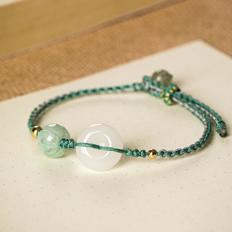 Armband Weiße Jade Grüne Aventurin Glück Frieden Grünes Textilband