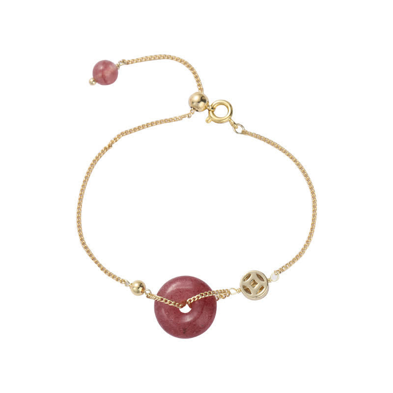 Armband Erdbeerquarz – Liebe & Frieden mit Goldkette und Natursteinen