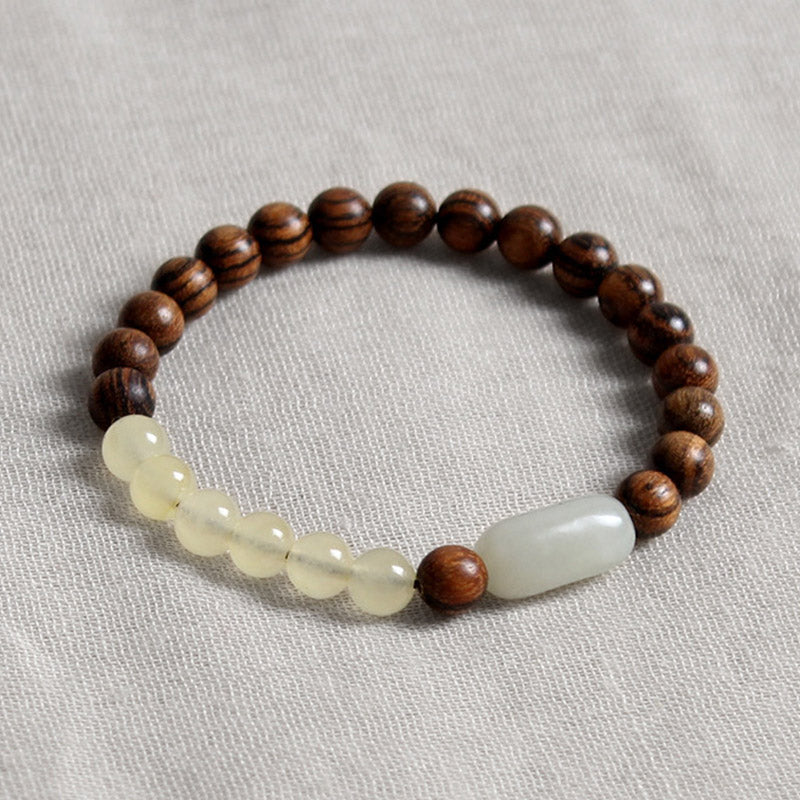 Armband Sandelholz Jade – Glück & Fülle elastisches Perlenarmband Naturstein