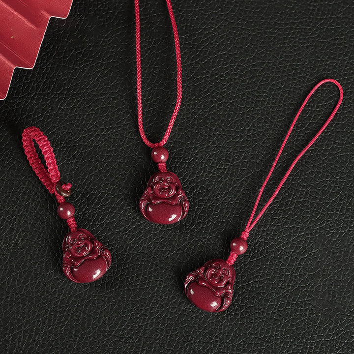 Zinnober Kette, Buddha Anhänger, Buddhistische Halskette, Segen, Glücksschmuck, Rot