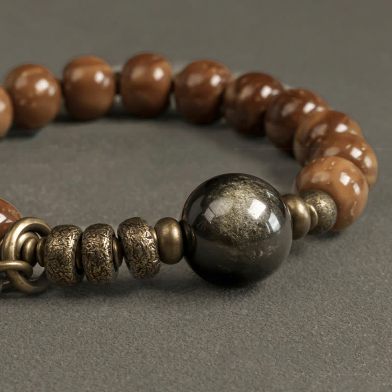 Armband Tigerauge Obsidian braune Perlen goldene Metallteile Naturstein