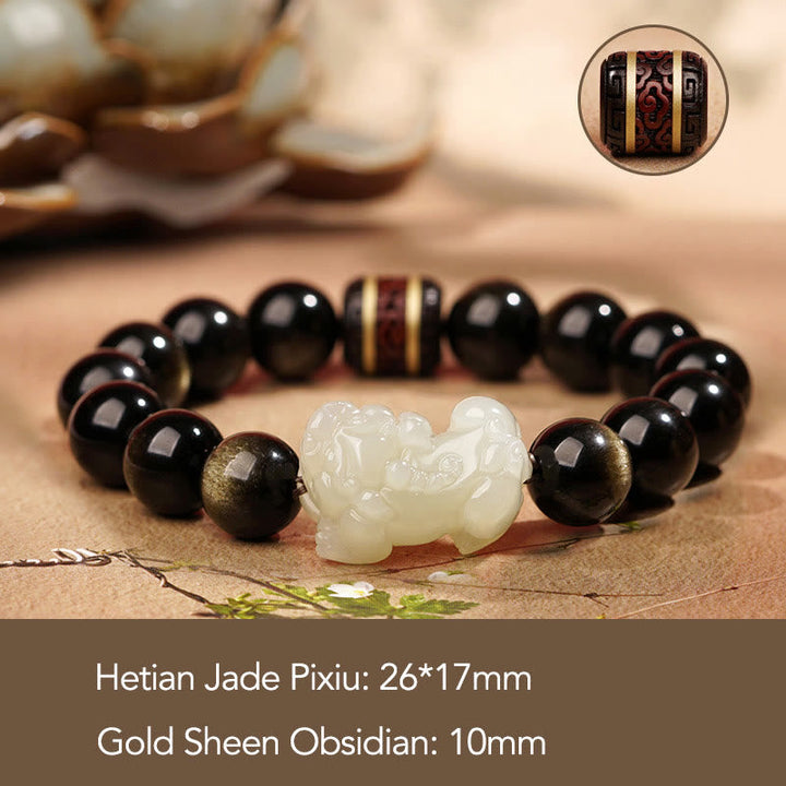 Armband Weiße Jade Cyan Jade Pixiu – Wohlstand