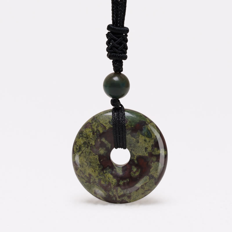 Jade Münz-Anhänger grüner Naturstein Kette schwarzes Band Glück