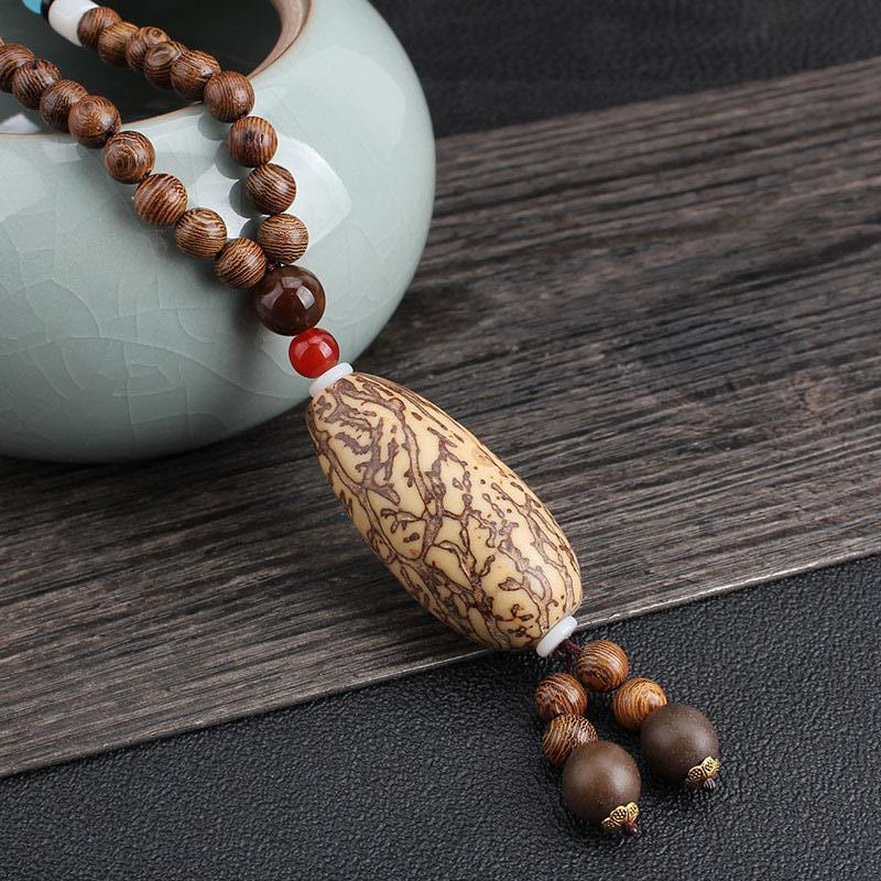 Anhänger Kette Tibetischer Bodhi Achat Harmonie Holzperlen