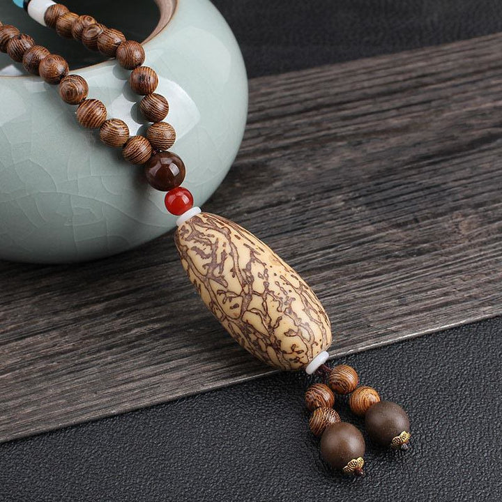 Anhänger Kette Tibetischer Bodhi Achat Harmonie Holzperlen