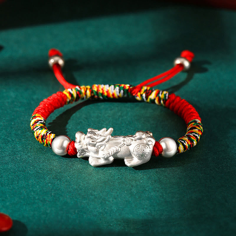 Rotes Armband 925 Silber Pixiu Wohlstand elastisch Perlen Glücksbringer