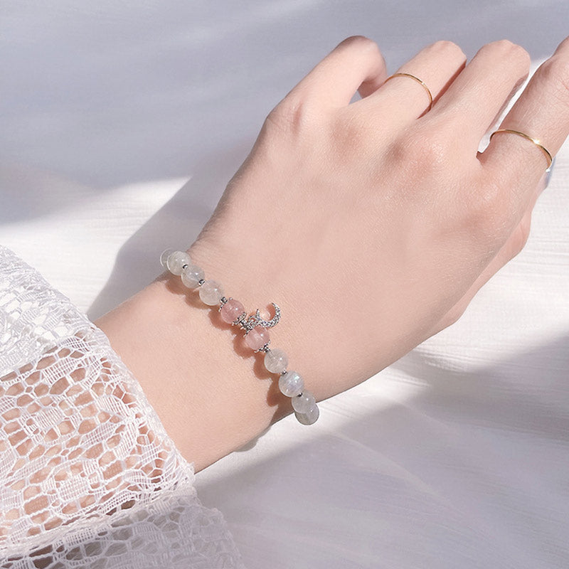 Armband Erdbeerquarz Mondstein – Glück