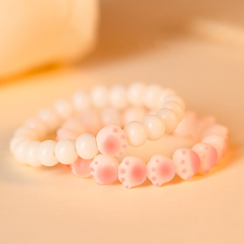 Bodhi Katze Armband Glück Liebe rosa weiß Perlen elastisch Handgelenk.