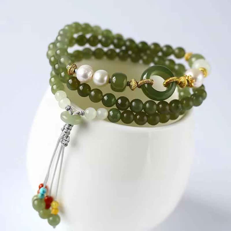 Armband Perle Jade – Glück & Wohlstand Energie, grüne Steine elegant tragbar.