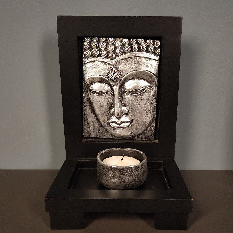Buddha Statue Hausaltar Gebet Zen Harz Silber Buddha