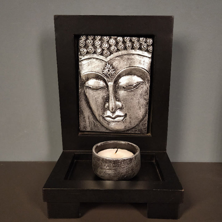 Buddha Statue Hausaltar Gebet Zen Harz Silber Buddha