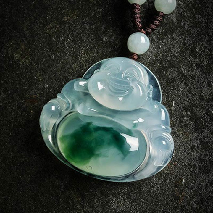 Anhänger Cyan Jade Buddha Glück Halskette transluzent