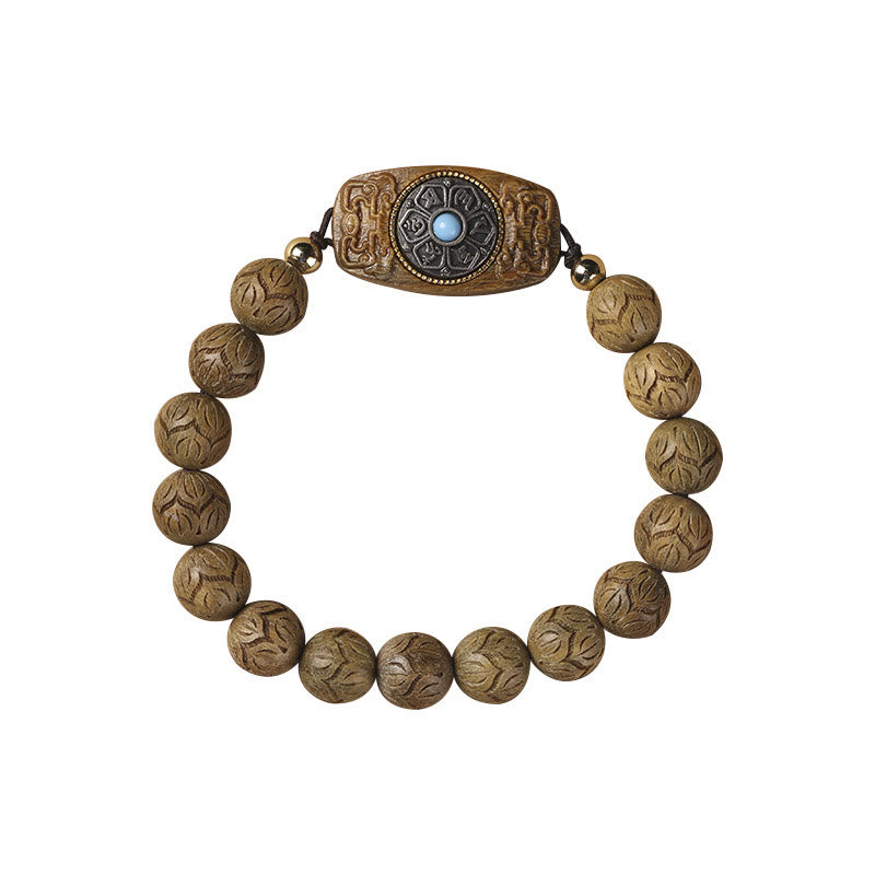 Armband Sandelholz Ebenholz Om Mani Padme Hum mit Metallverschluss elegant.