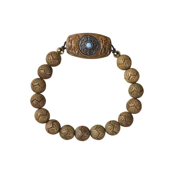 Armband Sandelholz Ebenholz Om Mani Padme Hum mit Metallverschluss elegant.