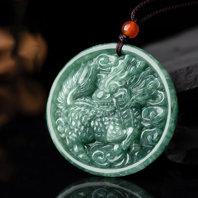 Jade Anhänger Kette Qilin grün Natur